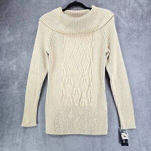 Style & co Gold Metallic Cowl Neck Cable Knitted Pullover Sweater Women’s Sz P/L